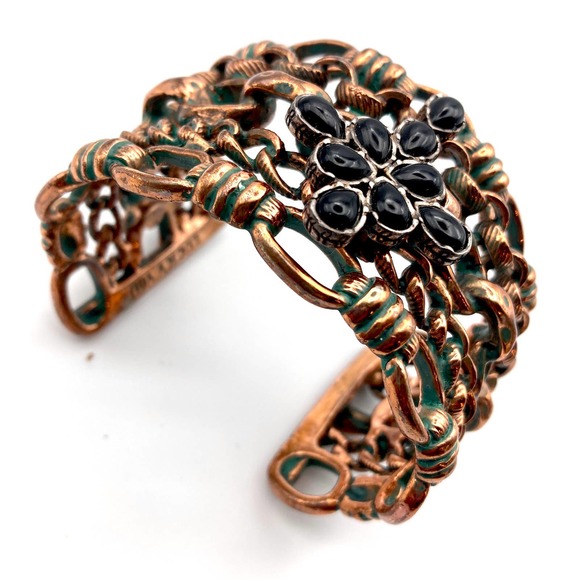 Lucky Brand cuff bracelet copper wide black glass cross boho lucky you - Picture 1 of 10